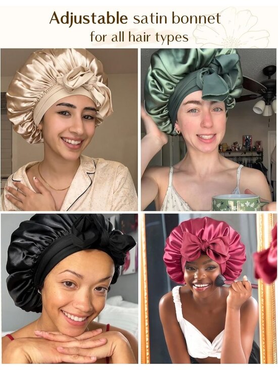 〽️Women Champagne Double Layer Hair Reduce Friction Prevent Frizz Satin Bonnet main image 4